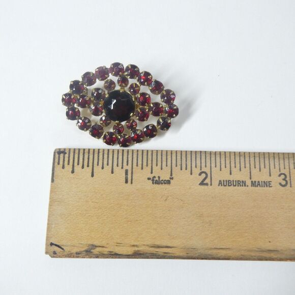 Red Brooch Czechoslovakia Signed Czech Glass Vintage Pin Oval Bohemian - Picture 11 of 11